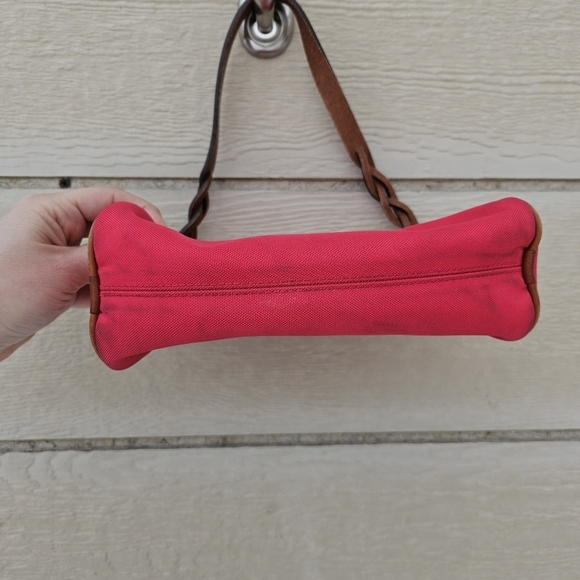 Dooney & Bourke hot pink canvas small purse with brown leather strap - Picture 8 of 15